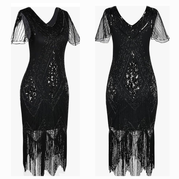 Women's 1920s Flapper Dress With Sequins - Gold Art Deco Gatsby Cocktail Dress | Roaring 20s Party Outfit - View #12